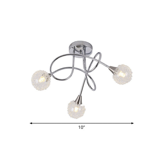 Modern 3-Light LED Semi Flush Ceiling Light with Chrome Twist and Clear Glass Shade