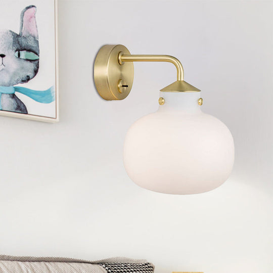 Brass Wall Sconce With Oblong Milk White Glass Shade - Modern Balcony Light