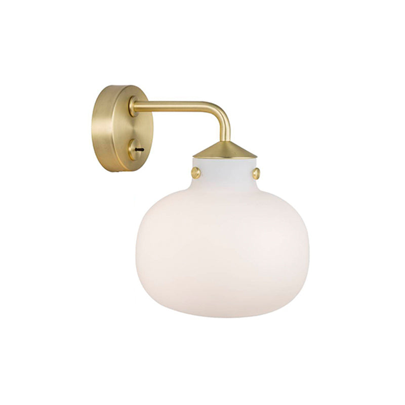 Brass Wall Sconce With Oblong Milk White Glass Shade - Modern Balcony Light