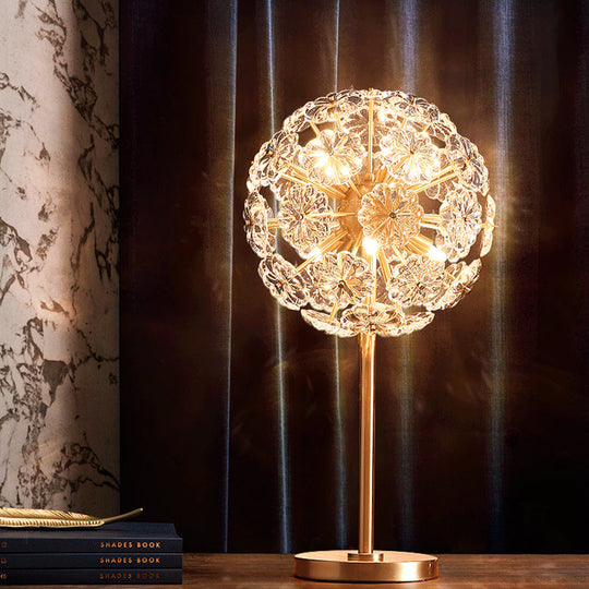 Dandelion Led Night Lamp: Flower Crystal Brass Table Light For Bedside