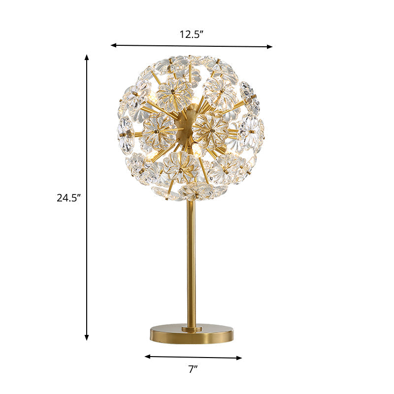 Dandelion Led Night Lamp: Flower Crystal Brass Table Light For Bedside