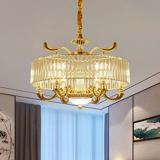 Modern Gold Crystal Circle Pendant Chandelier - 6/8 Lights Suspended Ceiling Lamp