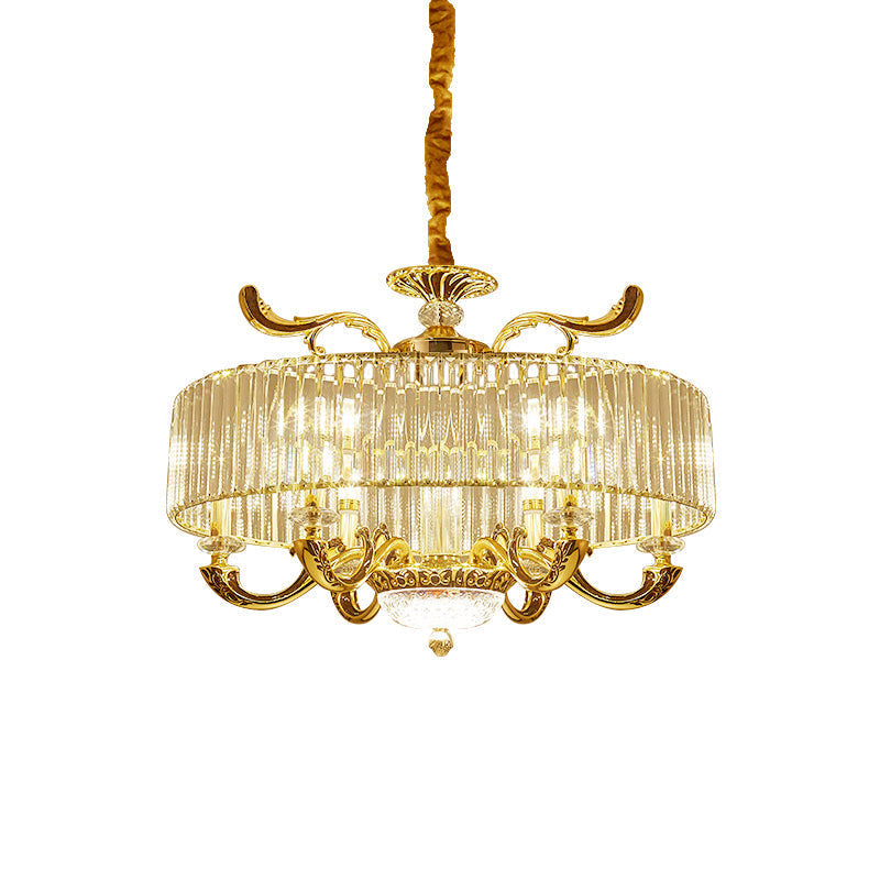 Modern Gold Crystal Block Chandelier Pendant With 6/8 Lights - Stylish Ceiling Suspension Lamp