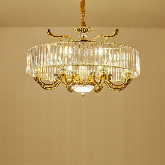 Modern Gold Crystal Block Chandelier Pendant With 6/8 Lights - Stylish Ceiling Suspension Lamp