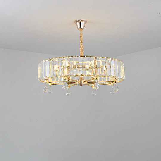 Modern Round Gold Chandelier with Crystal Pendant - 6/8 Heads Ceiling Light