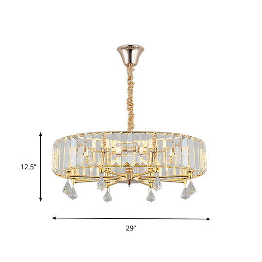 Modern Gold Round Chandelier With Crystal Pendant - 6/8 Heads Droplet Ceiling Light