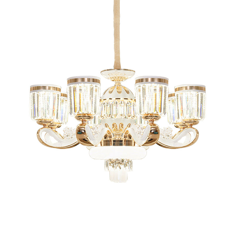 Modern Crystal Block Bell Chandelier With Gold Finish - 6/8 Heads