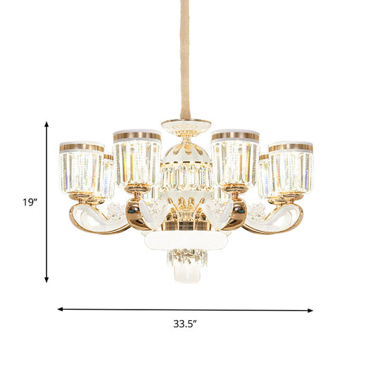 Modern Gold Crystal Block Pendant Chandelier - 6/8-Head Bell Design