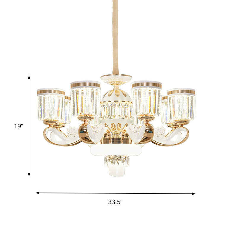 Modern Crystal Block Bell Chandelier With Gold Finish - 6/8 Heads