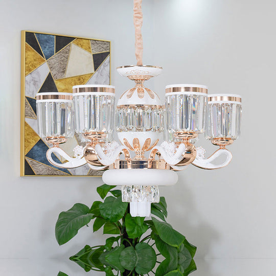 Modern Gold Crystal Block Pendant Chandelier - 6/8-Head Bell Design