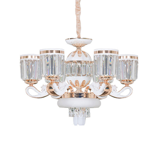 Modern Gold Crystal Block Pendant Chandelier - 6/8-Head Bell Design