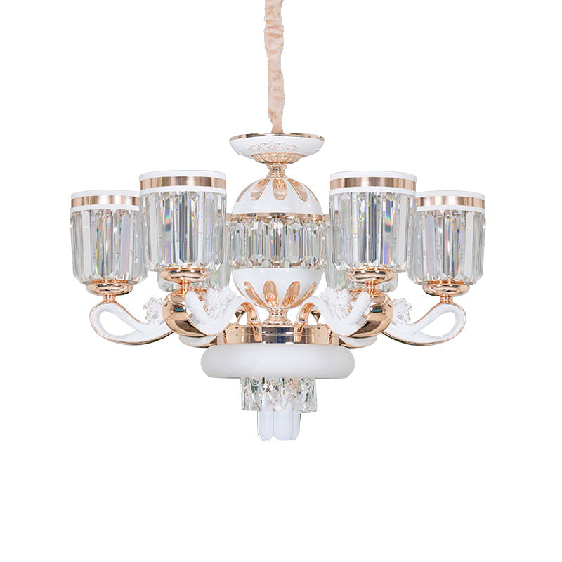 Modern Crystal Block Bell Chandelier With Gold Finish - 6/8 Heads