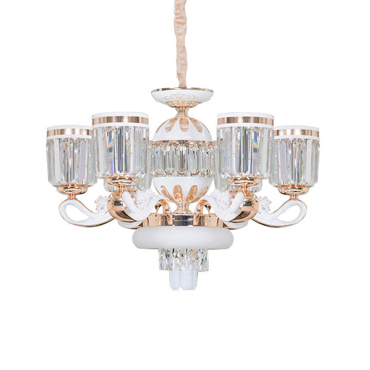 Modern Crystal Block Bell Chandelier With Gold Finish - 6/8 Heads