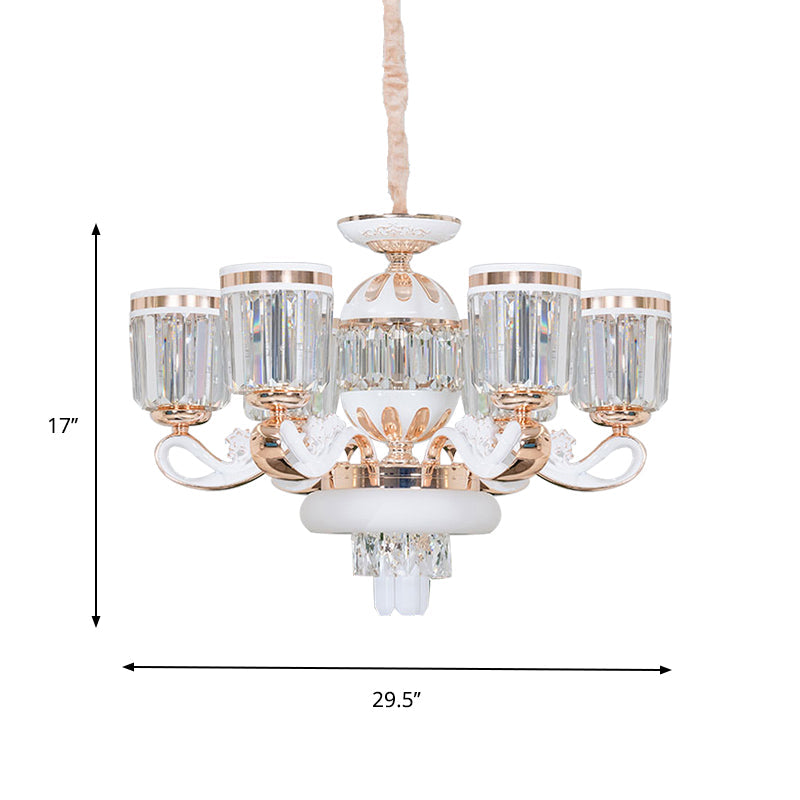 Modern Gold Crystal Block Pendant Chandelier - 6/8-Head Bell Design