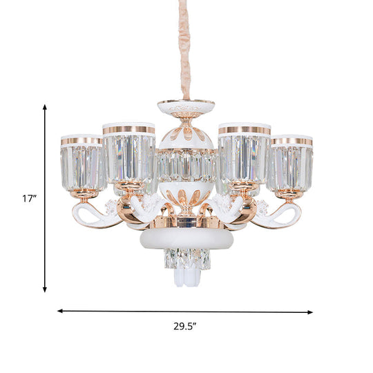 Modern Crystal Block Bell Chandelier With Gold Finish - 6/8 Heads