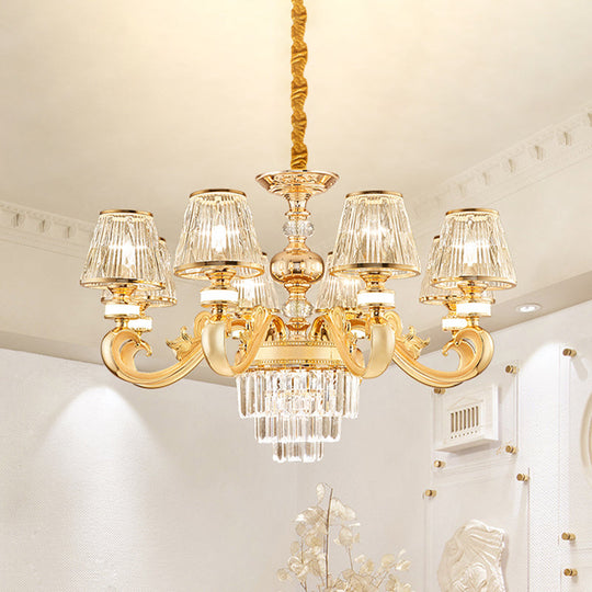 Modern 3-Tier Gold Crystal Chandelier with Conic Shade - 6/8 Heads, Perfect for Living Room