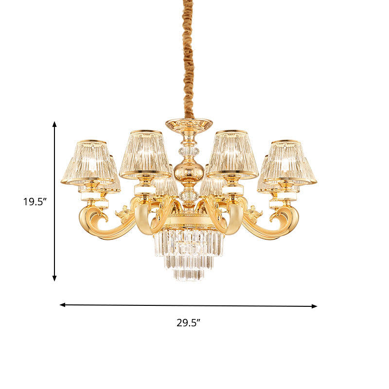 Modern 3-Tier Crystal Chandelier With Conic Shade - Gold Finish 6/8 Heads Living Room Hanging Lamp