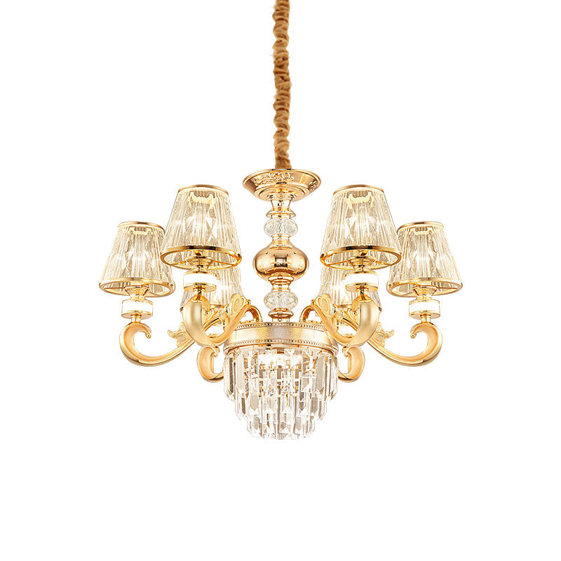 Modern 3-Tier Gold Crystal Chandelier with Conic Shade - 6/8 Heads, Perfect for Living Room