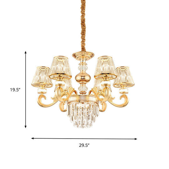 Modern 3-Tier Gold Crystal Chandelier with Conic Shade - 6/8 Heads, Perfect for Living Room