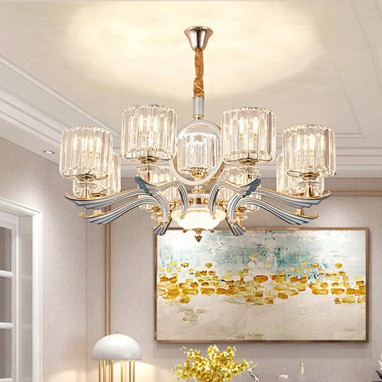 Contemporary Crystal Suspension Light Chandelier - 6/8-Head Dining Room Lighting Silver 8 /