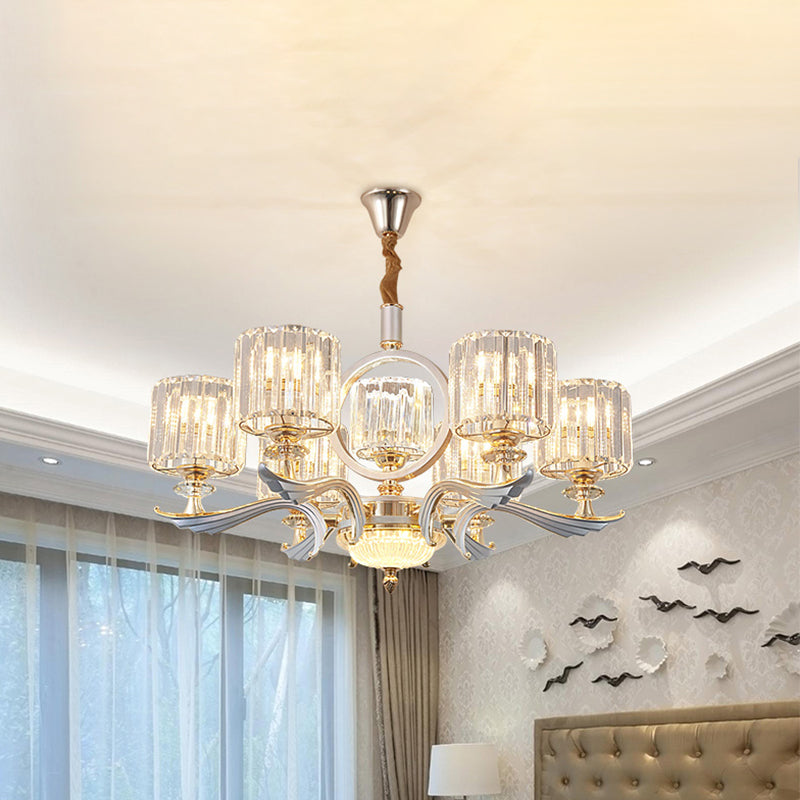 Contemporary Crystal Suspension Light Chandelier - 6/8-Head Dining Room Lighting Silver 6 /