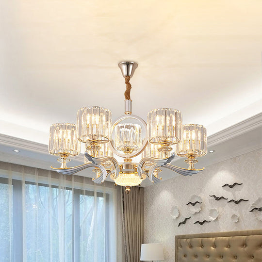 Contemporary Crystal Suspension Light Chandelier - 6/8-Head Dining Room Lighting Silver 6 /