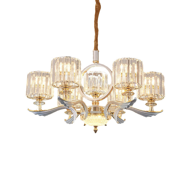 Contemporary Crystal Suspension Light Chandelier - 6/8-Head Dining Room Lighting Silver