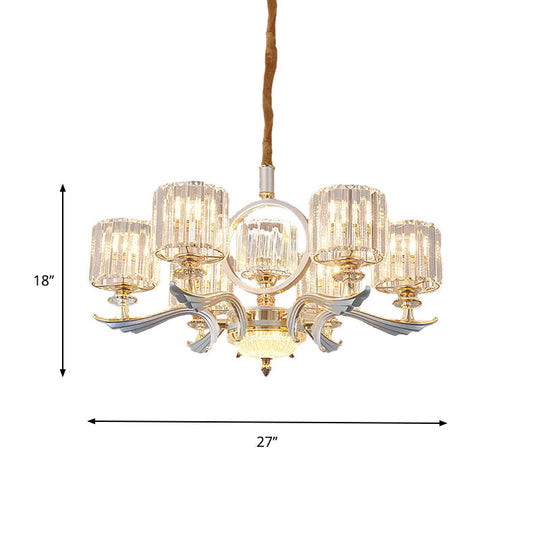 Contemporary Crystal Suspension Light Chandelier - 6/8-Head Dining Room Lighting Silver