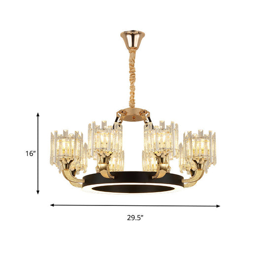 Modern Metal Ring Chandelier With Crystal Shade - 6/8 Bulb Pendant Light Fixture For Living Room