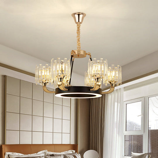 Modern Metal Ring Chandelier With Crystal Shade - 6/8 Bulb Pendant Light Fixture For Living Room