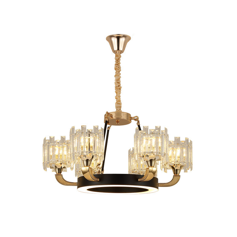 Modern Metal Ring Chandelier with Crystal Shade - 6/8-Bulb Pendant Light for Living Room in Black & Gold