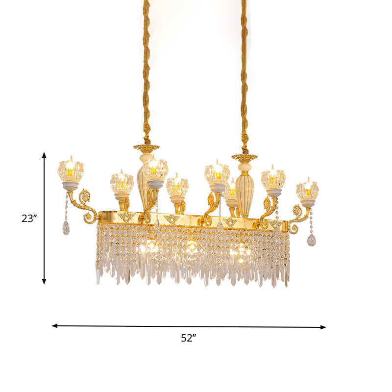 Crystal Floral Island Pendant Lamp - Modern Gold Dining Room Light Fixture With 6/8-Light Option