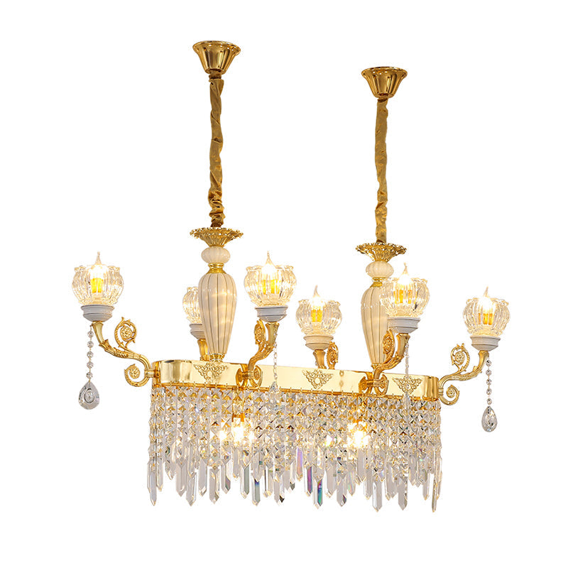 Crystal Floral Island Pendant Lamp - Modern Gold Dining Room Light Fixture With 6/8-Light Option