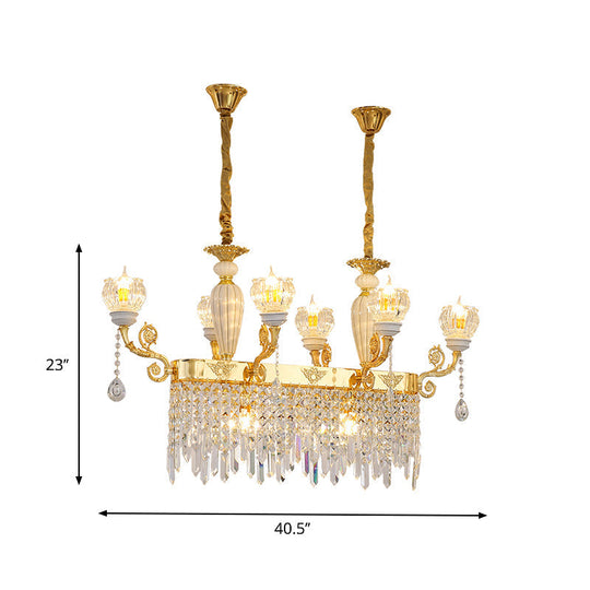 Crystal Floral Island Pendant Lamp - Modern Gold Dining Room Light Fixture With 6/8-Light Option