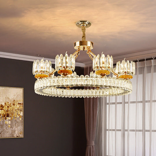 Modern Cylinder Crystal Chandelier Ceiling Light with Gold Ring - 6/8 Bulb Options