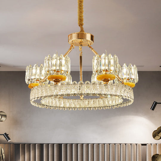 Modern Cylinder Crystal Chandelier Ceiling Light with Gold Ring - 6/8 Bulb Options