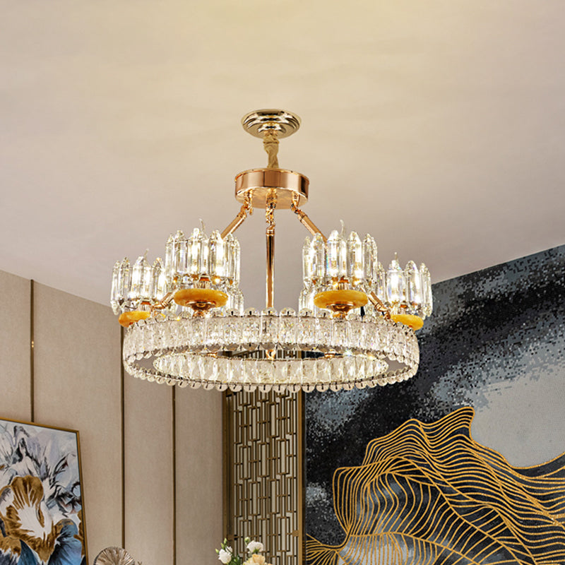 Modern Cylinder Crystal Chandelier Ceiling Light with Gold Ring - 6/8 Bulb Options