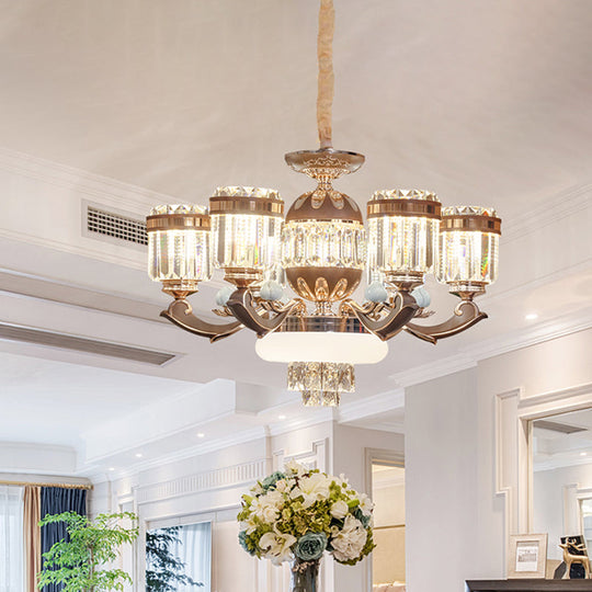 Modern 6/8-Light Gold Chandelier Pendant with Crystal Block Shade for Living Room Ceiling