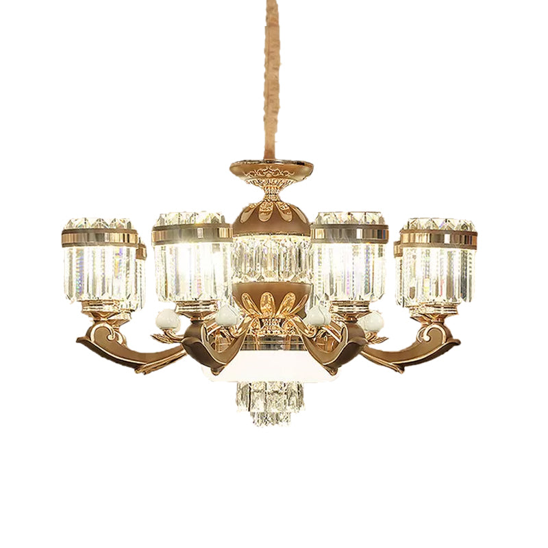 Modern Gold Chandelier Pendant Light With Crystal Block Shade - 6/8 Lights Living Room Ceiling Hang