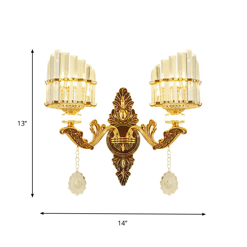 Gold Wall Mount Light Arc Sconce Lamp For Corners - Modern Crystal Block Fixture