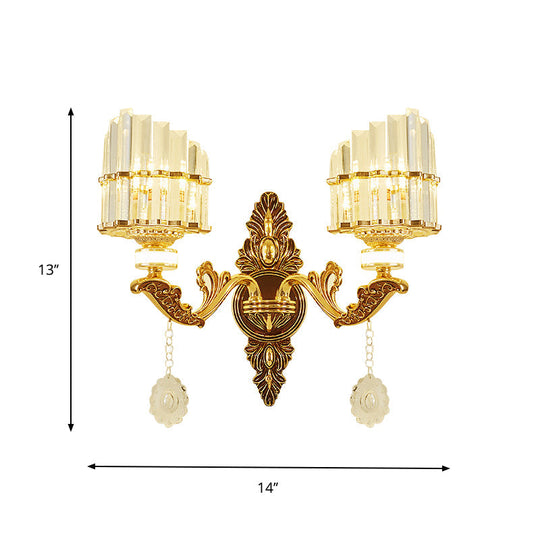 Gold Wall Mount Light Arc Sconce Lamp For Corners - Modern Crystal Block Fixture