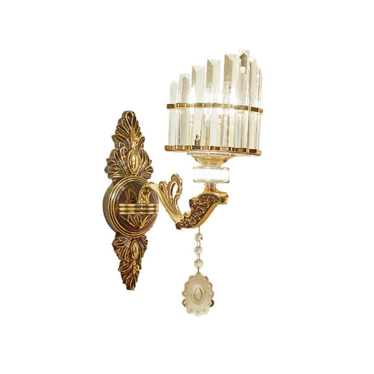 Gold Wall Mount Light Arc Sconce Lamp For Corners - Modern Crystal Block Fixture