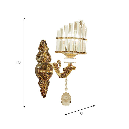 Gold Wall Mount Light Arc Sconce Lamp For Corners - Modern Crystal Block Fixture