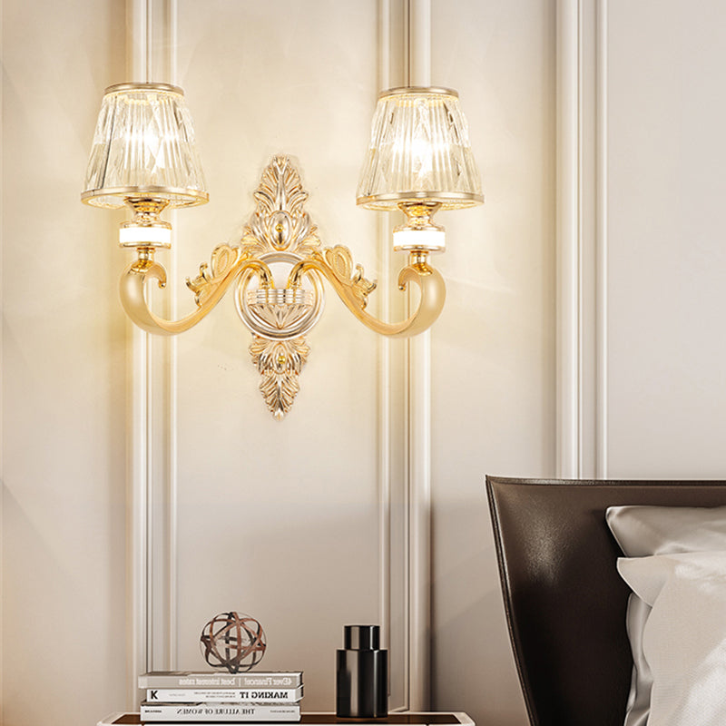 Modern Gold Wall Sconce With Crystal Cone Shade - Bedside/Room Fixture 2 /