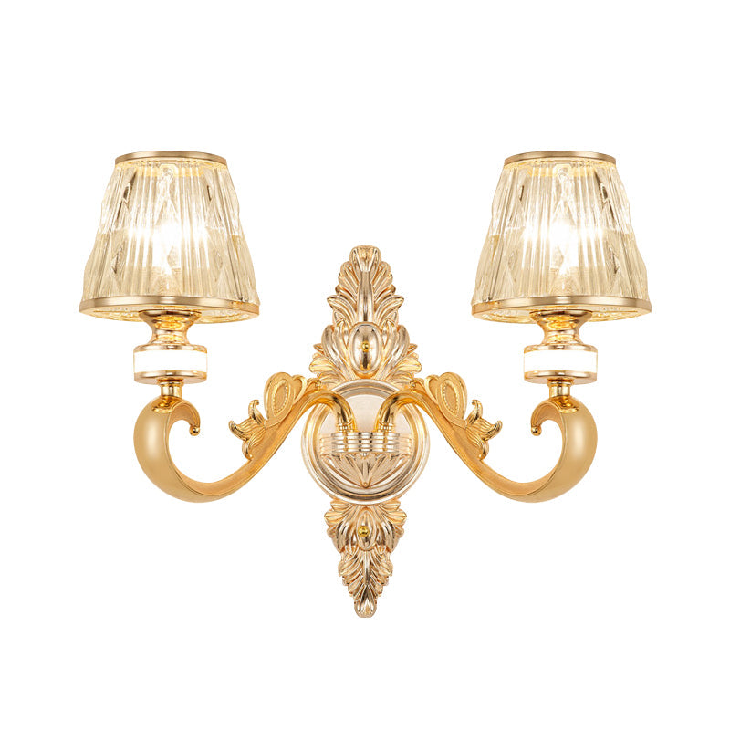 Modern Gold Wall Sconce With Crystal Cone Shade - Bedside/Room Fixture