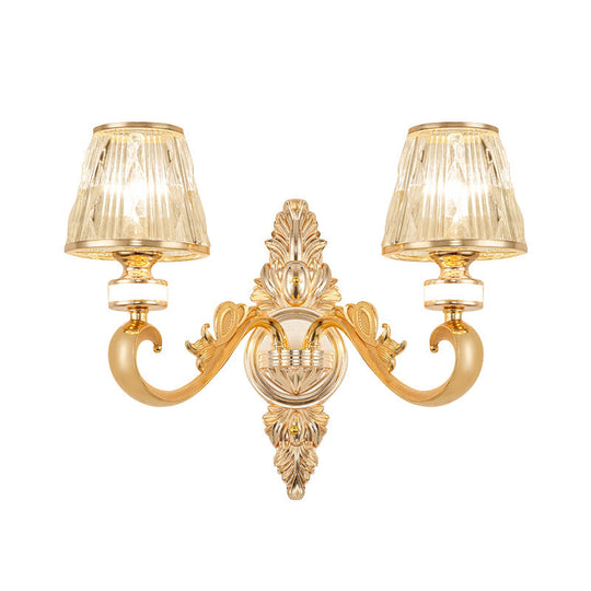 Modern Gold Wall Sconce With Crystal Cone Shade - Bedside/Room Fixture