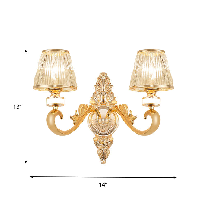 Modern Gold Wall Sconce With Crystal Cone Shade - Bedside/Room Fixture