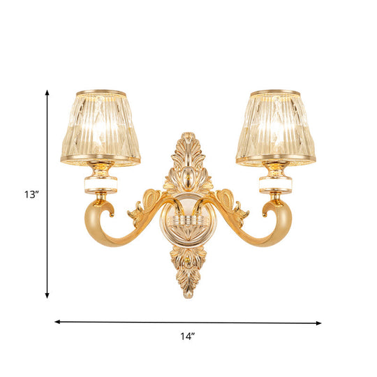 Modern Gold Wall Sconce With Crystal Cone Shade - Bedside/Room Fixture