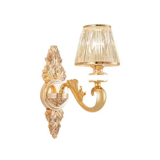 Modern Gold Wall Sconce With Crystal Cone Shade - Bedside/Room Fixture