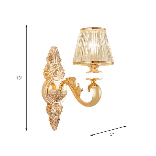 Modern Gold Wall Sconce With Crystal Cone Shade - Bedside/Room Fixture